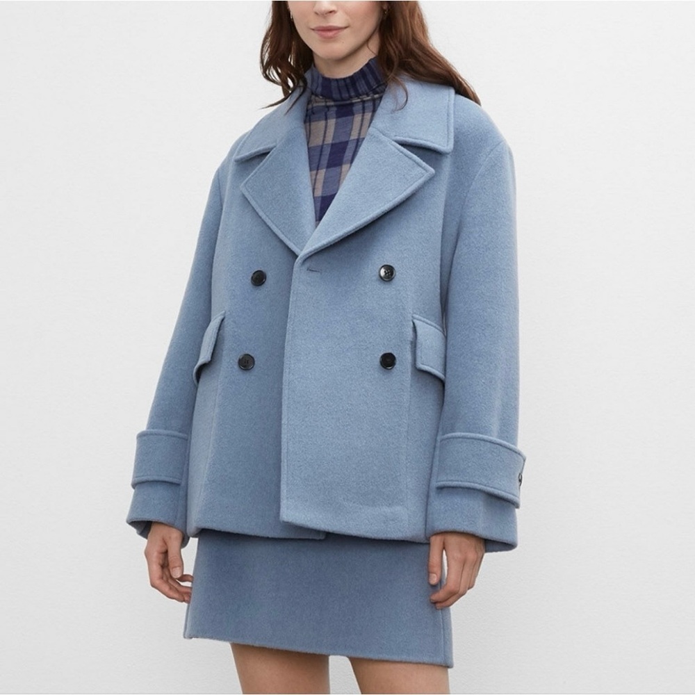 Club Monaco Relaxed Wool Pea Coat in Light Blue - Size XS